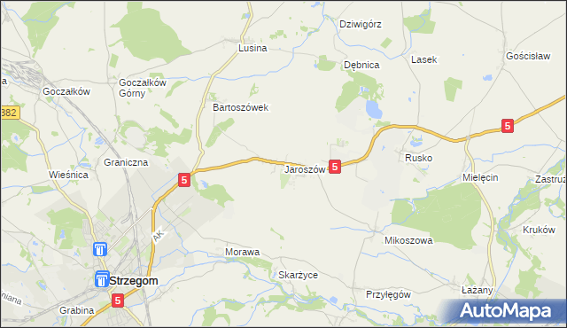 mapa Jaroszów gmina Strzegom, Jaroszów gmina Strzegom na mapie Targeo