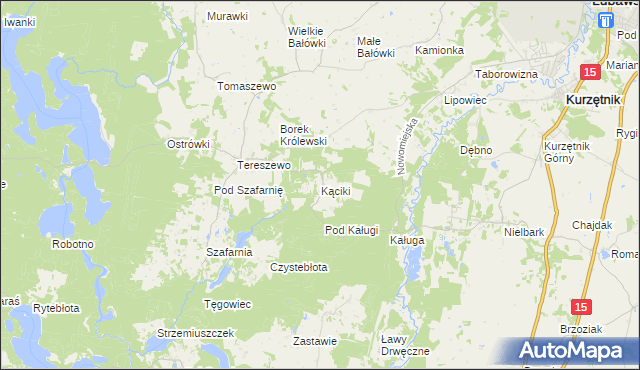 mapa Kąciki gmina Kurzętnik, Kąciki gmina Kurzętnik na mapie Targeo