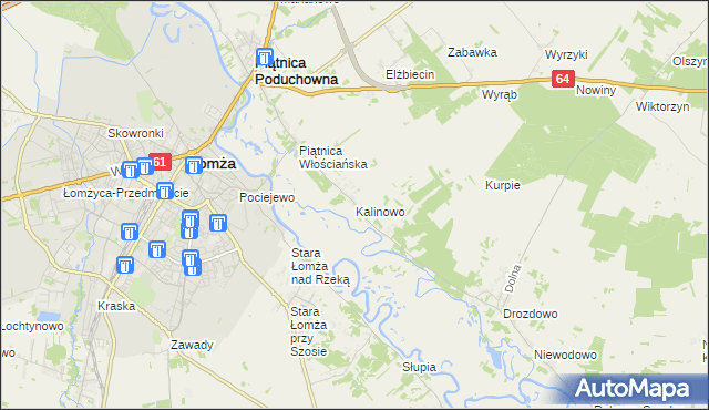 mapa Kalinowo gmina Piątnica, Kalinowo gmina Piątnica na mapie Targeo
