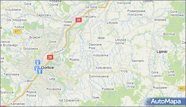 mapa Kobylanka gmina Gorlice, Kobylanka gmina Gorlice na mapie Targeo