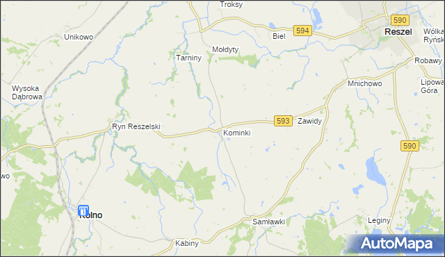 mapa Kominki, Kominki na mapie Targeo
