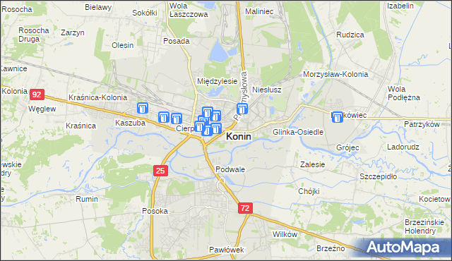 mapa Konina, Konin na mapie Targeo