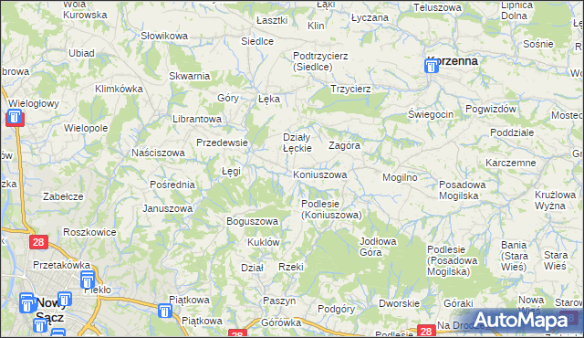mapa Koniuszowa, Koniuszowa na mapie Targeo