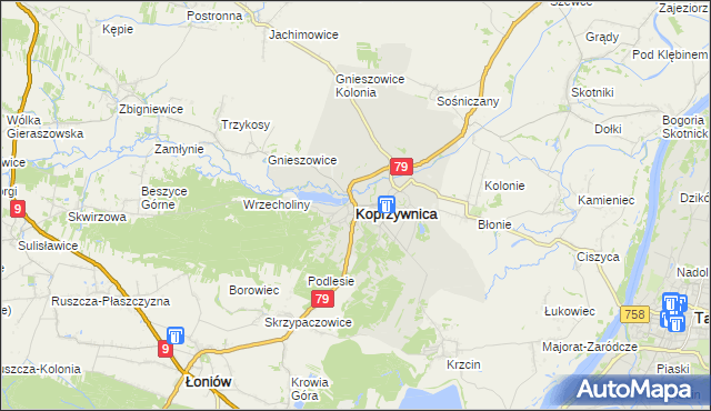 mapa Koprzywnica powiat sandomierski, Koprzywnica powiat sandomierski na mapie Targeo