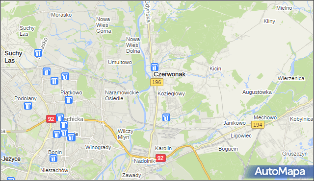 mapa Koziegłowy gmina Czerwonak, Koziegłowy gmina Czerwonak na mapie Targeo