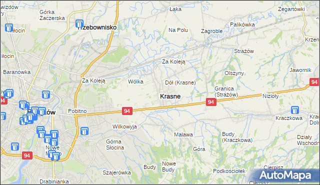 mapa Krasne powiat rzeszowski, Krasne powiat rzeszowski na mapie Targeo