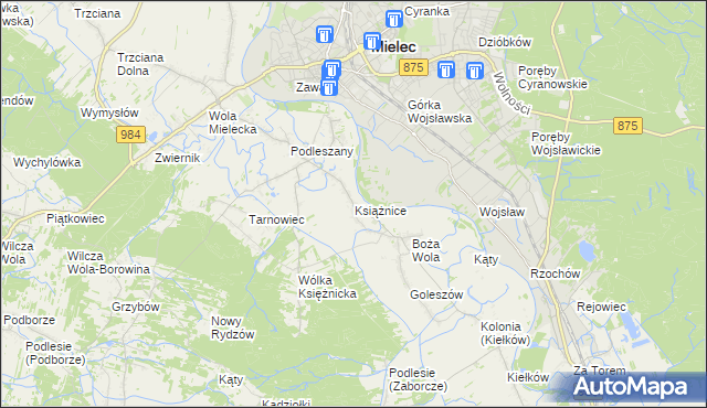 mapa Książnice gmina Mielec, Książnice gmina Mielec na mapie Targeo