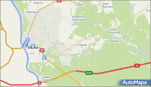 mapa Kunowice, Kunowice na mapie Targeo