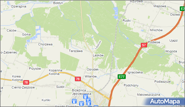 mapa Lasków gmina Jędrzejów, Lasków gmina Jędrzejów na mapie Targeo