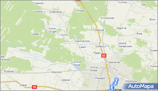 mapa Ławki gmina Łuków, Ławki gmina Łuków na mapie Targeo