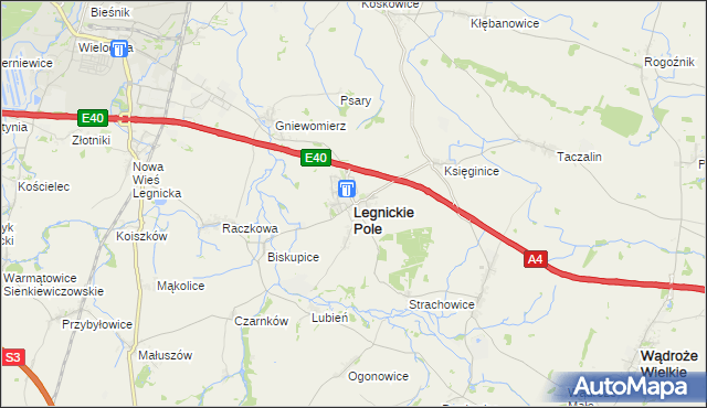 mapa Legnickie Pole, Legnickie Pole na mapie Targeo