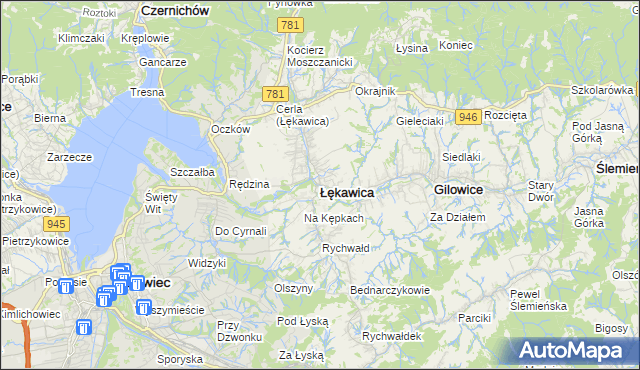 mapa Łękawica powiat żywiecki, Łękawica powiat żywiecki na mapie Targeo