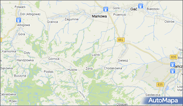 mapa Lipnik gmina Kańczuga, Lipnik gmina Kańczuga na mapie Targeo