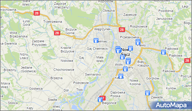 mapa Mała Wieś gmina Chełmiec, Mała Wieś gmina Chełmiec na mapie Targeo
