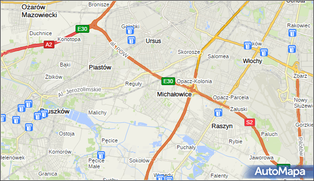 mapa Michałowice powiat pruszkowski, Michałowice powiat pruszkowski na mapie Targeo