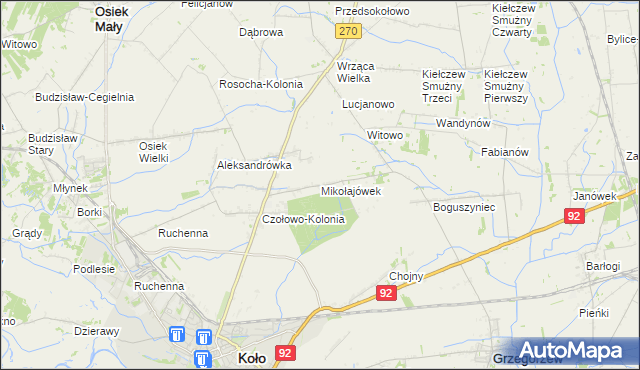 mapa Mikołajówek gmina Koło, Mikołajówek gmina Koło na mapie Targeo