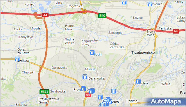 mapa Miłocin gmina Głogów Małopolski, Miłocin gmina Głogów Małopolski na mapie Targeo