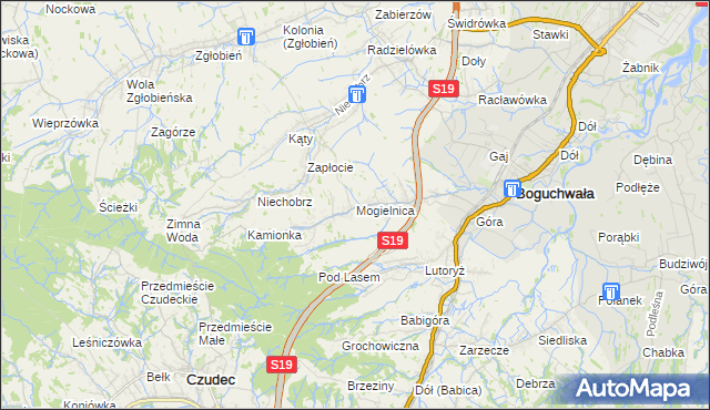 mapa Mogielnica gmina Boguchwała, Mogielnica gmina Boguchwała na mapie Targeo