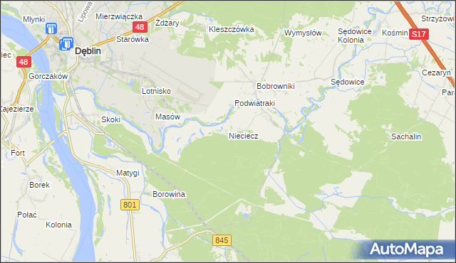 mapa Nieciecz gmina Puławy, Nieciecz gmina Puławy na mapie Targeo