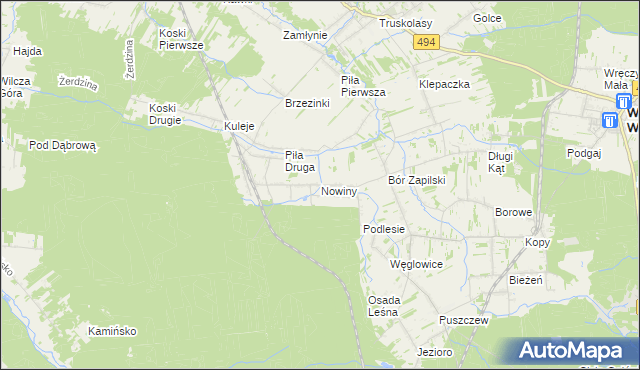 mapa Nowiny gmina Wręczyca Wielka, Nowiny gmina Wręczyca Wielka na mapie Targeo