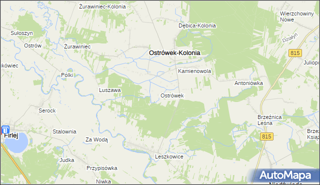 mapa Ostrówek powiat lubartowski, Ostrówek powiat lubartowski na mapie Targeo