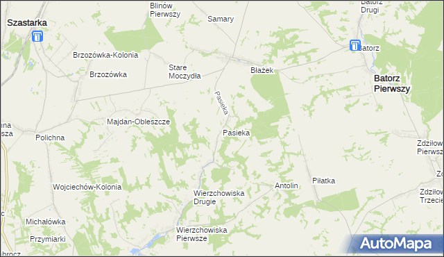 mapa Pasieka gmina Modliborzyce, Pasieka gmina Modliborzyce na mapie Targeo
