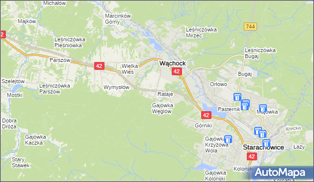 mapa Rataje gmina Wąchock, Rataje gmina Wąchock na mapie Targeo