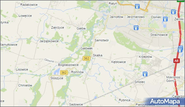 mapa Skałka gmina Kąty Wrocławskie, Skałka gmina Kąty Wrocławskie na mapie Targeo