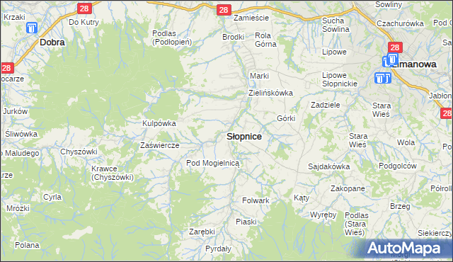 mapa Słopnice, Słopnice na mapie Targeo