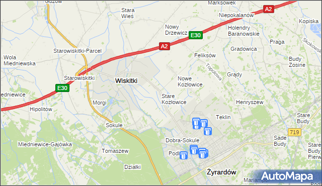 mapa Stare Kozłowice, Stare Kozłowice na mapie Targeo