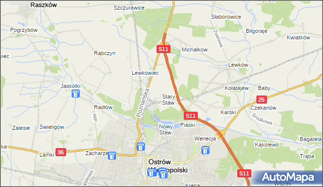 mapa Stary Staw gmina Ostrów Wielkopolski, Stary Staw gmina Ostrów Wielkopolski na mapie Targeo