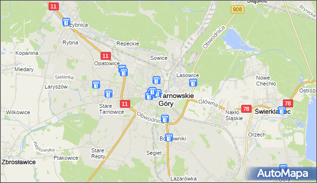 mapa Tarnowskie Góry, Tarnowskie Góry na mapie Targeo