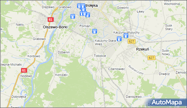mapa Tobolice gmina Rzekuń, Tobolice gmina Rzekuń na mapie Targeo