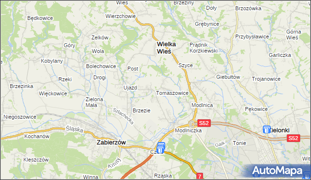 mapa Tomaszowice gmina Wielka Wieś, Tomaszowice gmina Wielka Wieś na mapie Targeo