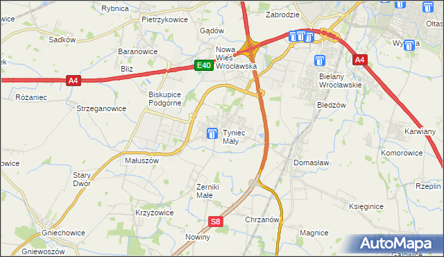 mapa Tyniec Mały, Tyniec Mały na mapie Targeo
