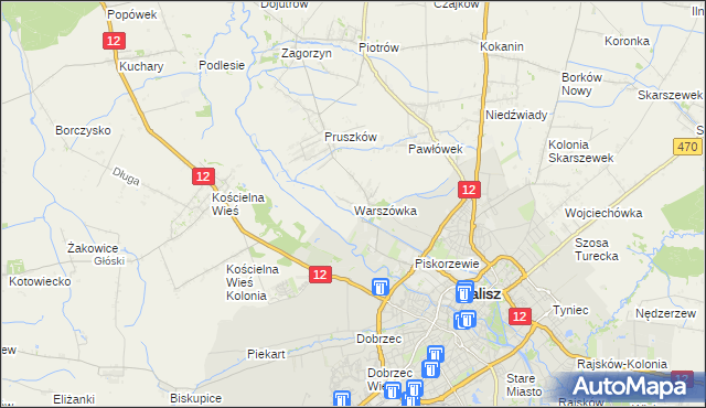 mapa Warszówka gmina Blizanów, Warszówka gmina Blizanów na mapie Targeo