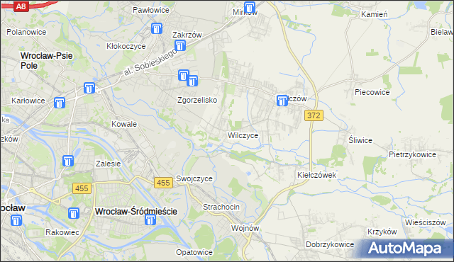 mapa Wilczyce gmina Długołęka, Wilczyce gmina Długołęka na mapie Targeo