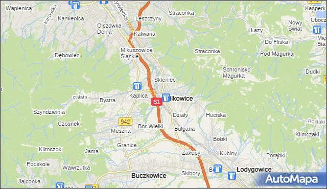 mapa Wilkowice powiat bielski, Wilkowice powiat bielski na mapie Targeo