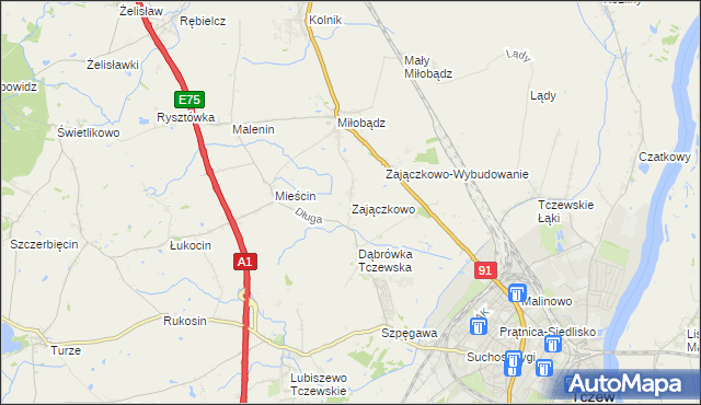 mapa Zajączkowo gmina Tczew, Zajączkowo gmina Tczew na mapie Targeo