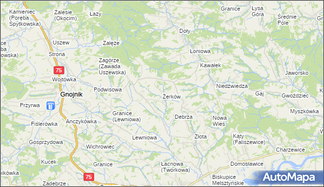 mapa Żerków gmina Gnojnik, Żerków gmina Gnojnik na mapie Targeo