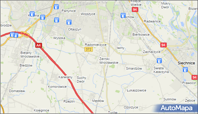 mapa Żerniki Wrocławskie, Żerniki Wrocławskie na mapie Targeo