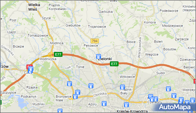 mapa Zielonki powiat krakowski, Zielonki powiat krakowski na mapie Targeo
