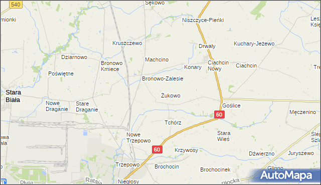 mapa Żukowo gmina Bielsk, Żukowo gmina Bielsk na mapie Targeo