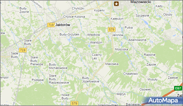mapa Czarny Las gmina Grodzisk Mazowiecki, Czarny Las gmina Grodzisk Mazowiecki na mapie Targeo