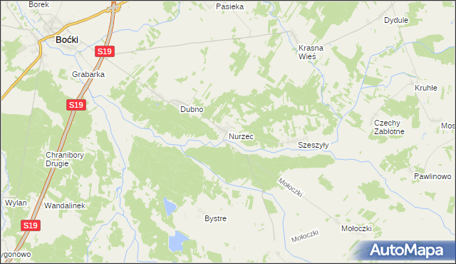 mapa Nurzec gmina Boćki, Nurzec gmina Boćki na mapie Targeo