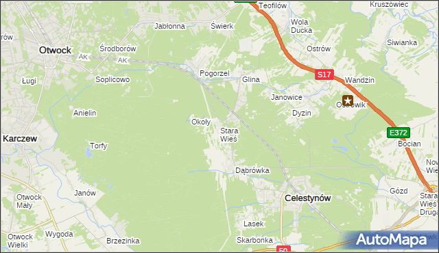 mapa Stara Wieś gmina Celestynów, Stara Wieś gmina Celestynów na mapie Targeo