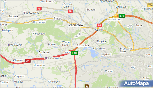 mapa Szczyglice gmina Zabierzów, Szczyglice gmina Zabierzów na mapie Targeo