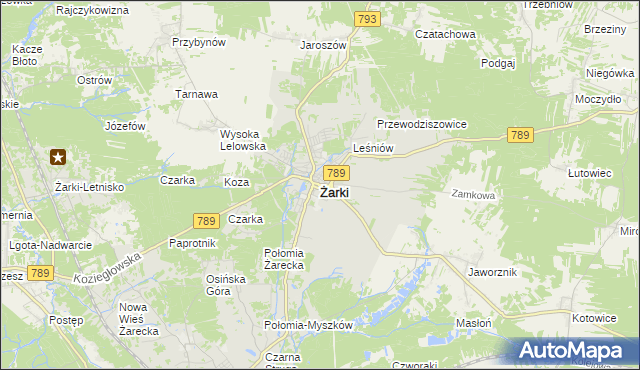 mapa Żarki powiat myszkowski, Żarki powiat myszkowski na mapie Targeo