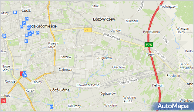 mapa Augustów gmina Łódź, Augustów gmina Łódź na mapie Targeo