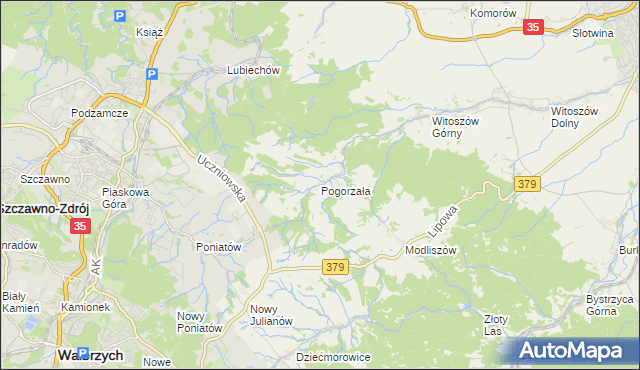 mapa Pogorzała gmina Świdnica, Pogorzała gmina Świdnica na mapie Targeo